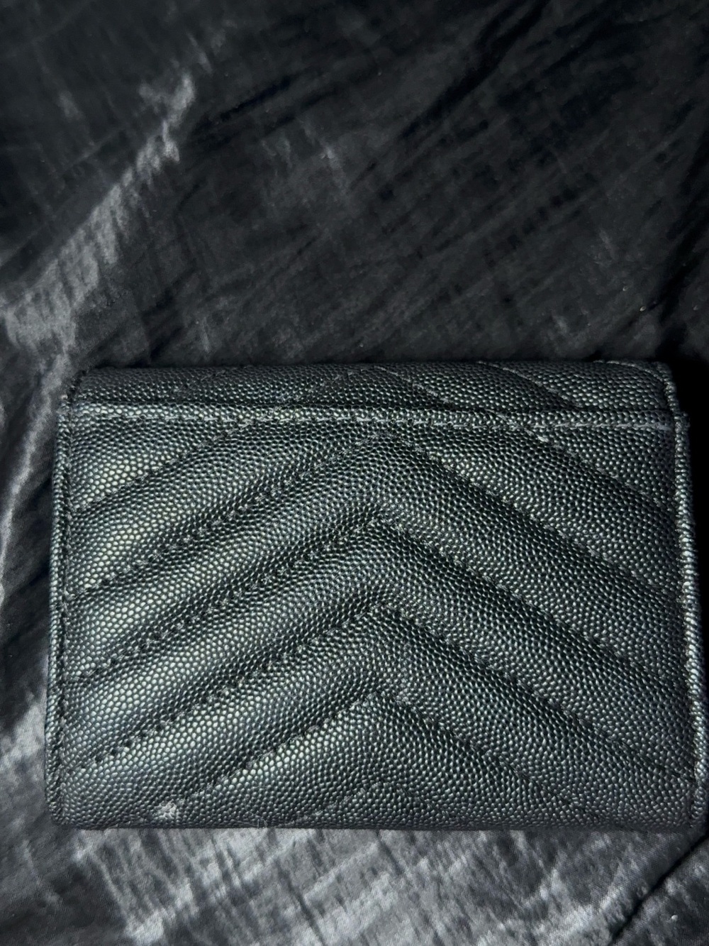 Yves Saint Laurent Black Chevron Quilted Wallet with Gold YSL Emblem - Picture 3 of 6